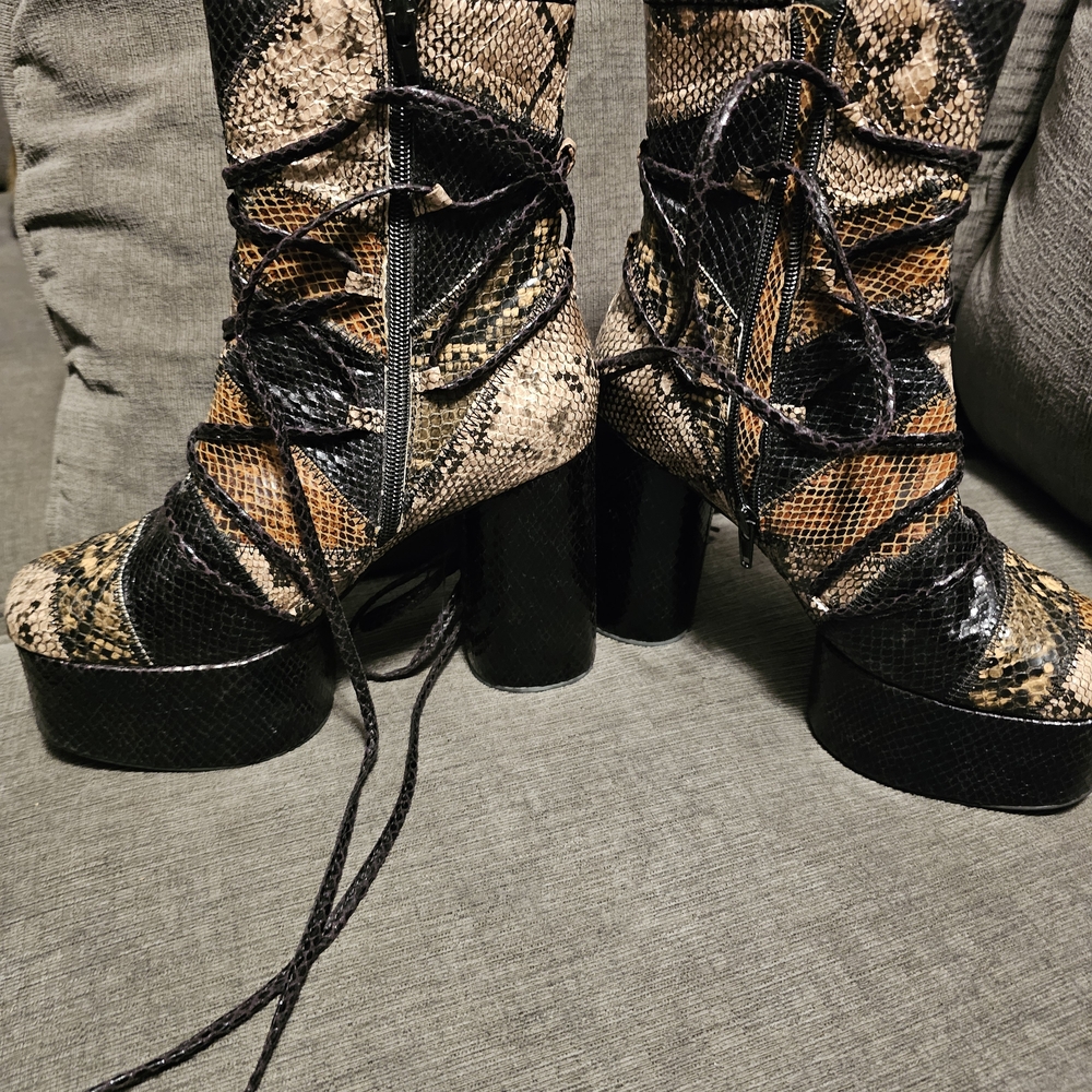 Snakeskin Platform Lace-Up Boots
